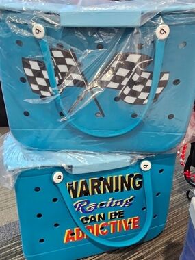 Blue Racing Graphic Bogg Like Bag - Checkered Flags